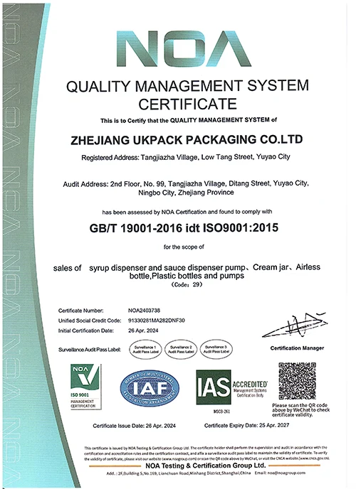 Certificado ISO 9001 de UKPACK