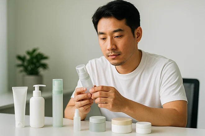 ingeniero revisando envases cosméticos sostenibles