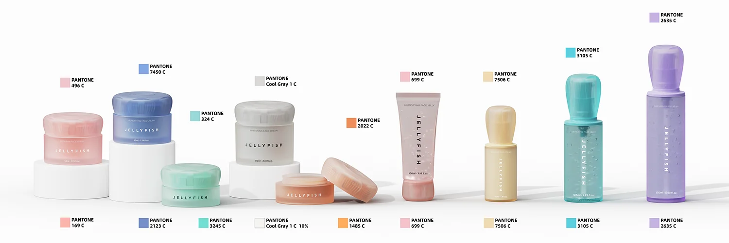 Conjunto de envases cosméticos con distintas opciones de color