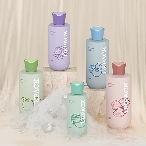 Botella flexible de doble pared para champú con tacto suave y tapa disc-top con precinto de PE