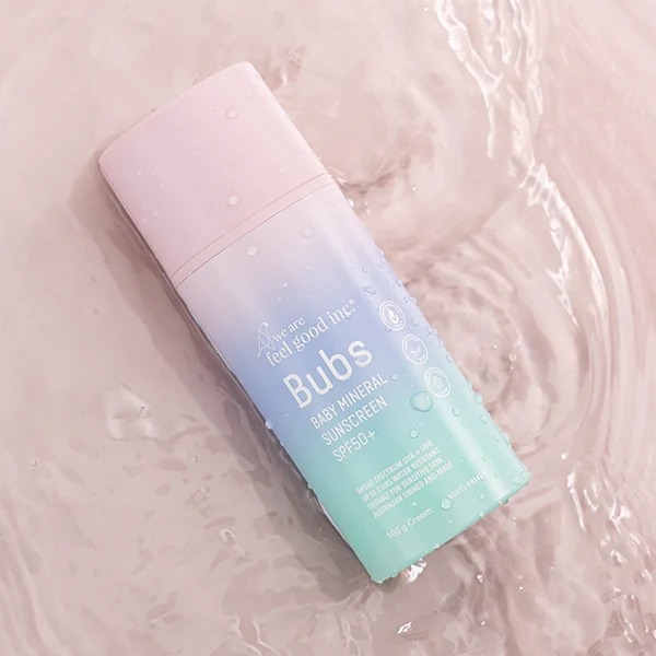 We Are Feel Good Inc., Bubs Baby Mineral Sunscreen SPF50+ en un envase airless monomaterial de PP de 100 ml