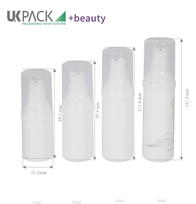 Botella airless blanca con bomba de 15 ml, 20 ml, 25 ml y 30 ml - imagen 2