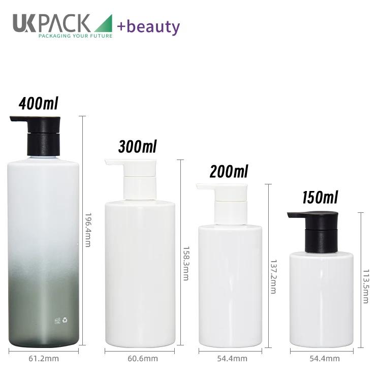 Plastic PET Lotion Bottle 200ml 150ml 300ml 400ml w/ Flat PP Pump Head - vista 2