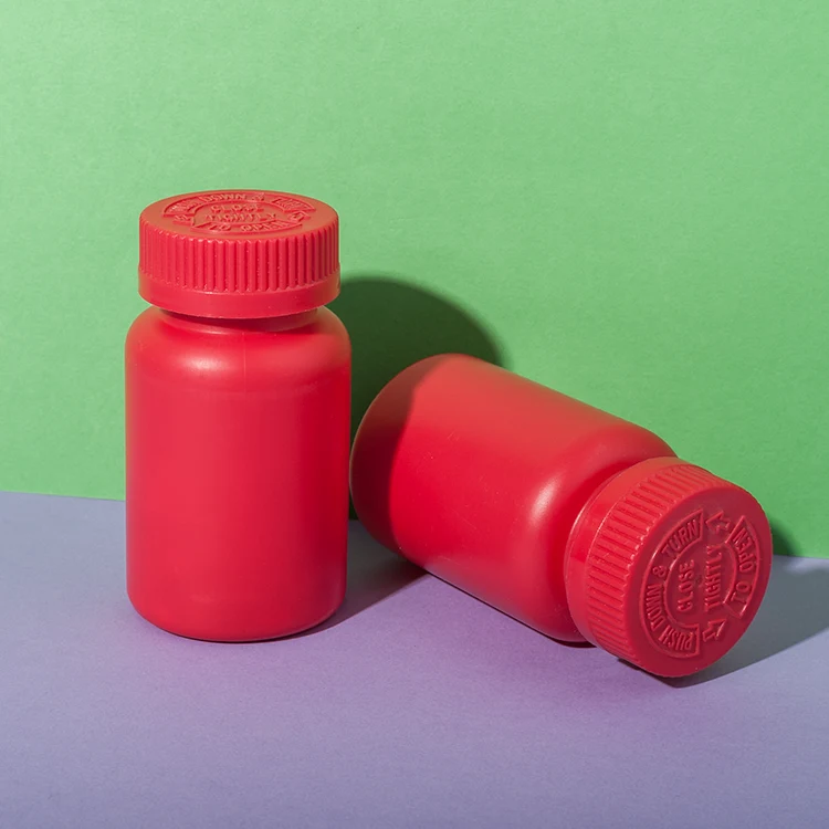 Red HDPE Plastic 120cc Packer Bottle for Supplement - vista 1