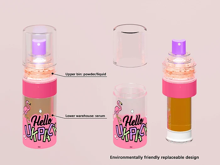 Diseño recargable de la botella spray airless Duo-Mix