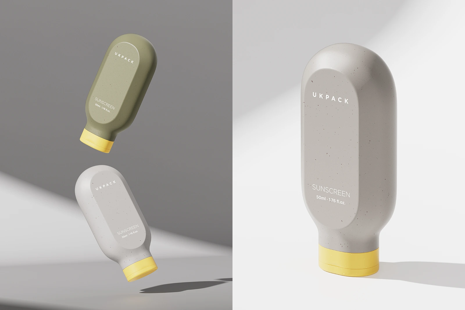 Envase tottle PE de 50 ml para protector solar inspirado en una cápsula — imagen del concepto Envase tottle PE de 50 ml para protector solar inspirado en una cápsula — imagen del concepto