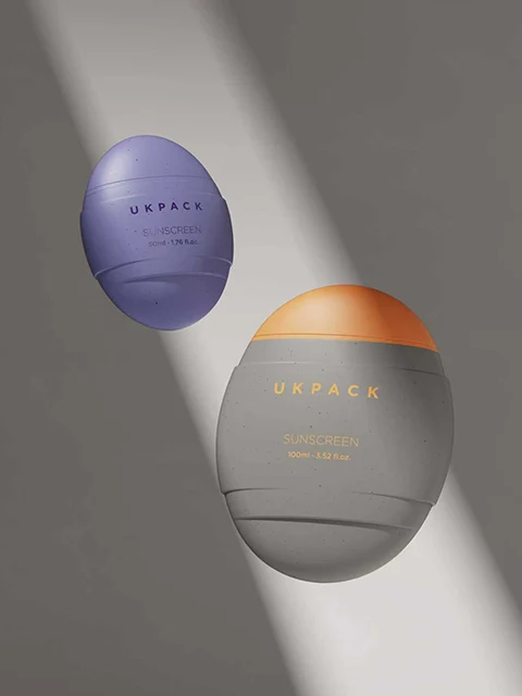 Envase tottle con forma de huevo de 50 ml para protector solar — imagen del concepto Envase tottle con forma de huevo de 50 ml para protector solar — imagen del concepto