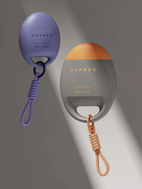Envase tottle con forma de huevo de 50 ml para protector solar — imagen del concepto Envase tottle con forma de huevo de 50 ml para protector solar — imagen del concepto