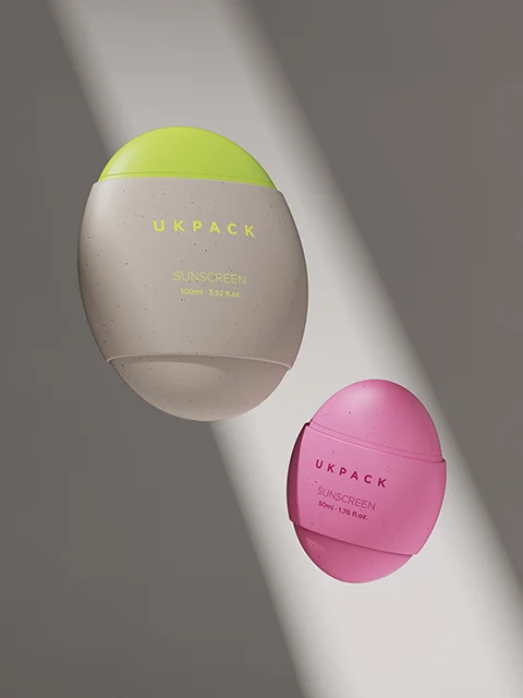 Envase tottle con forma de huevo de 50 ml para protector solar — imagen del concepto Envase tottle con forma de huevo de 50 ml para protector solar — imagen del concepto