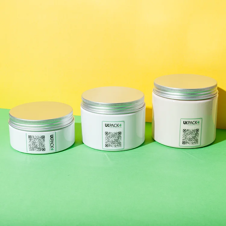 Tarro cosmético de PET con tapa de aluminio de 200 g, 300 g y 400 g – vista 1